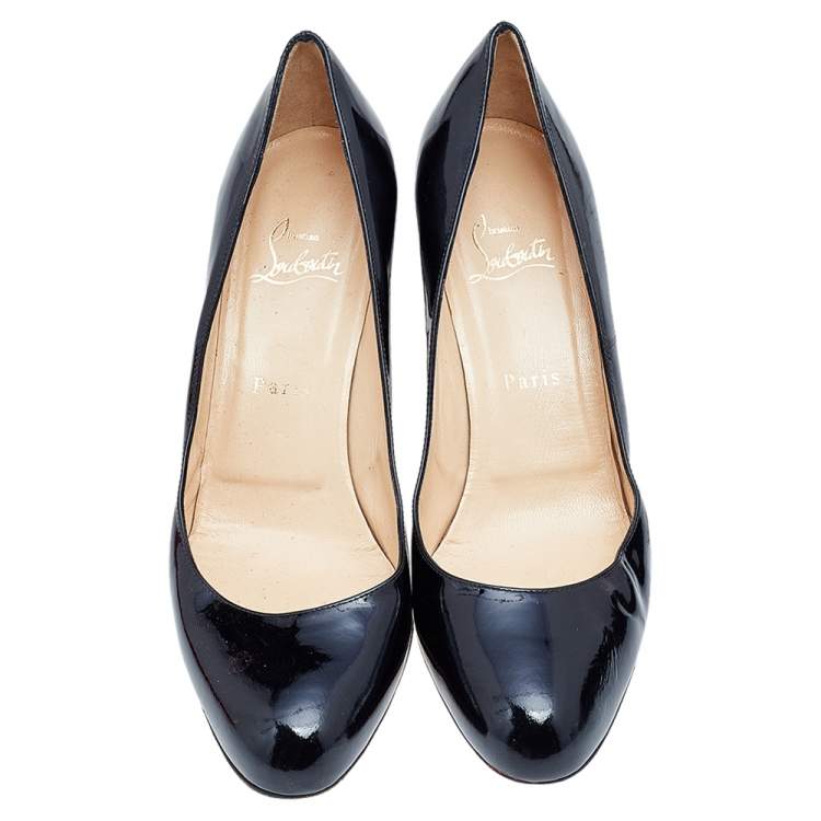 Pre Owned Christian Louboutin Black Patent Leather Simple Pumps Size 39.5