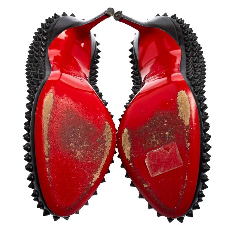 Pre Owned Christian Louboutin Black Leather Fifi Spikes Pumps Size 36