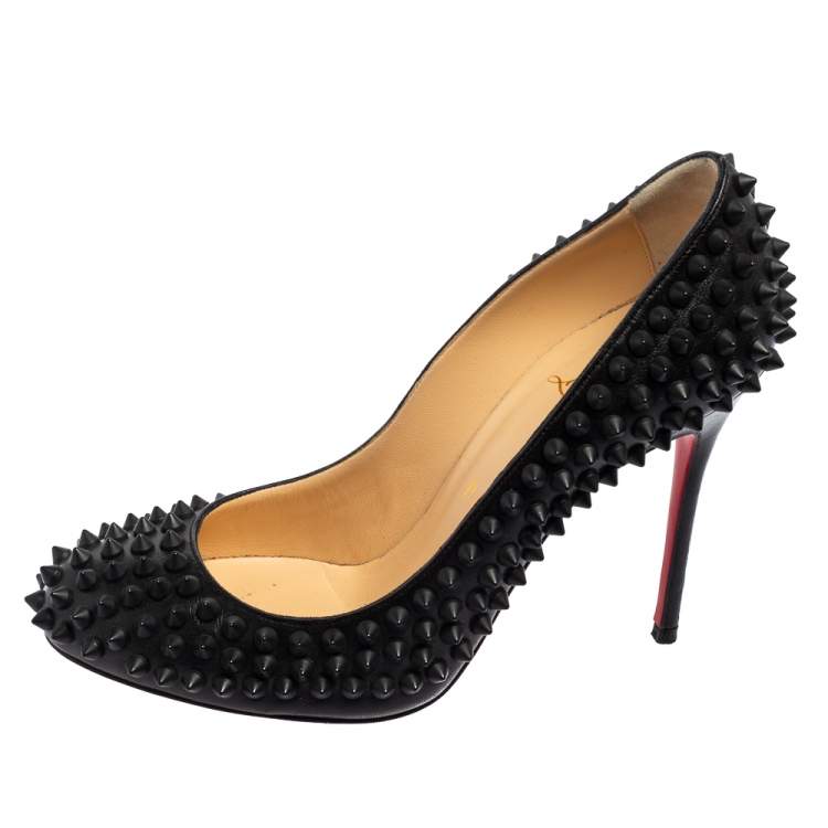 Pre Owned Christian Louboutin Black Leather Fifi Spikes Pumps Size 36