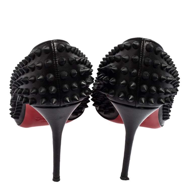 Pre Owned Christian Louboutin Black Leather Fifi Spikes Pumps Size 36
