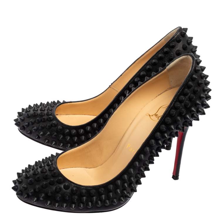 Pre Owned Christian Louboutin Black Leather Fifi Spikes Pumps Size 36