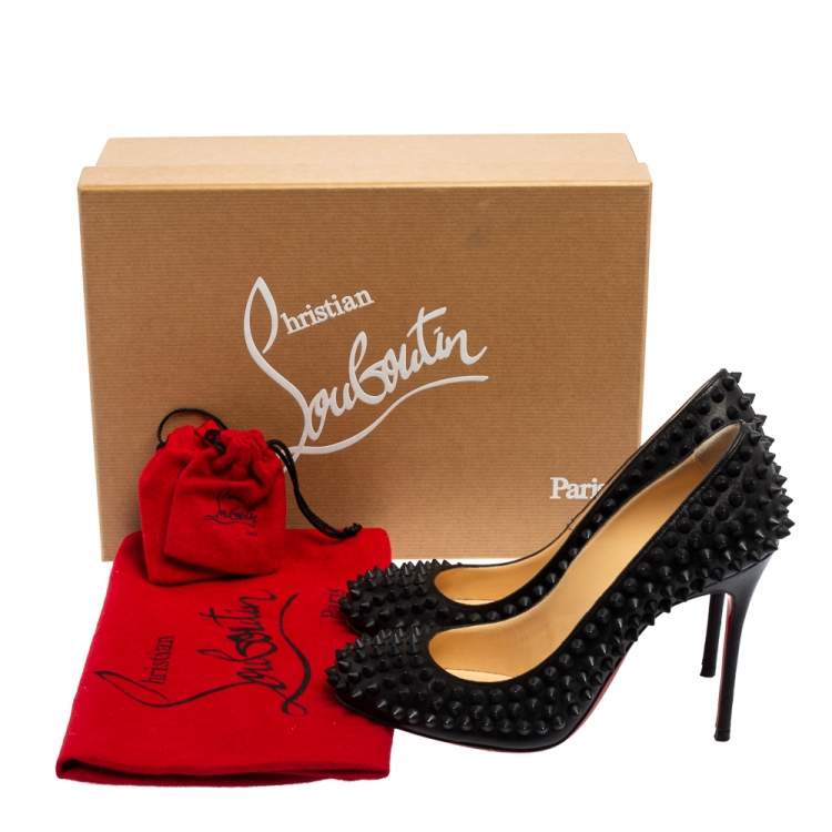 Pre Owned Christian Louboutin Black Leather Fifi Spikes Pumps Size 36