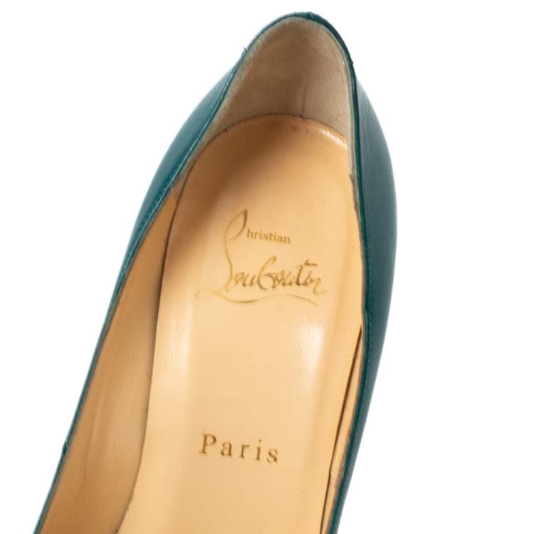 Pre Owned Christian Louboutin Green Leather Geo Spike Cap-Toe Pumps Size 36