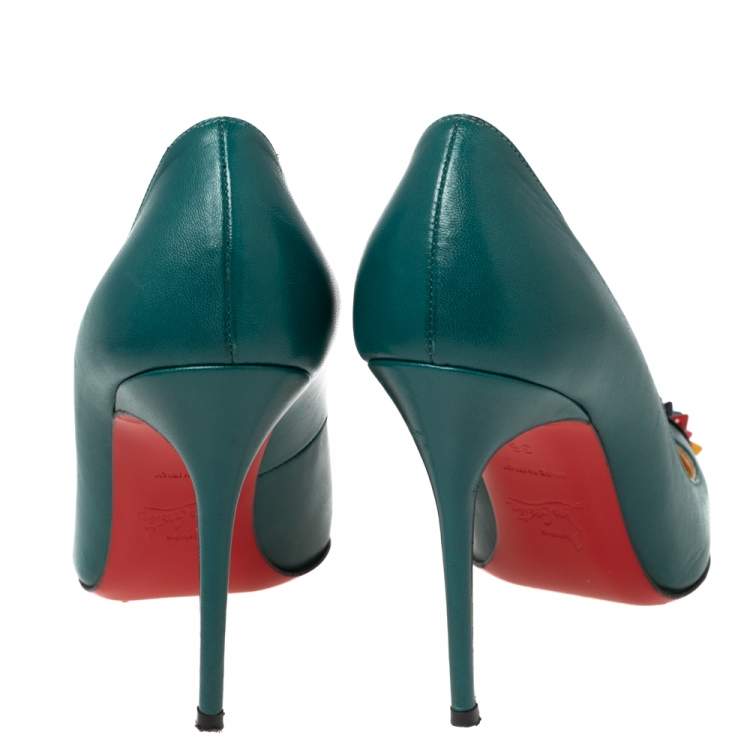 Pre Owned Christian Louboutin Green Leather Geo Spike Cap-Toe Pumps Size 36