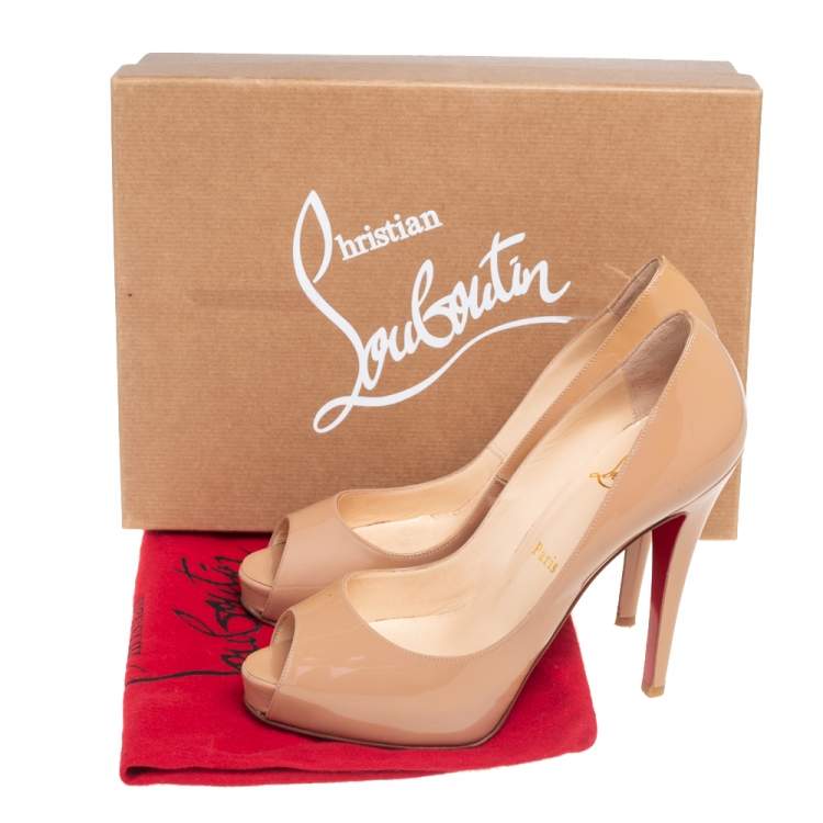 Pre Owned Christian Louboutin Beige Patent Leather Very Prive Pumps Size 38