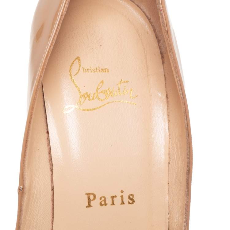 Pre Owned Christian Louboutin Beige Patent Leather Very Prive Pumps Size 38