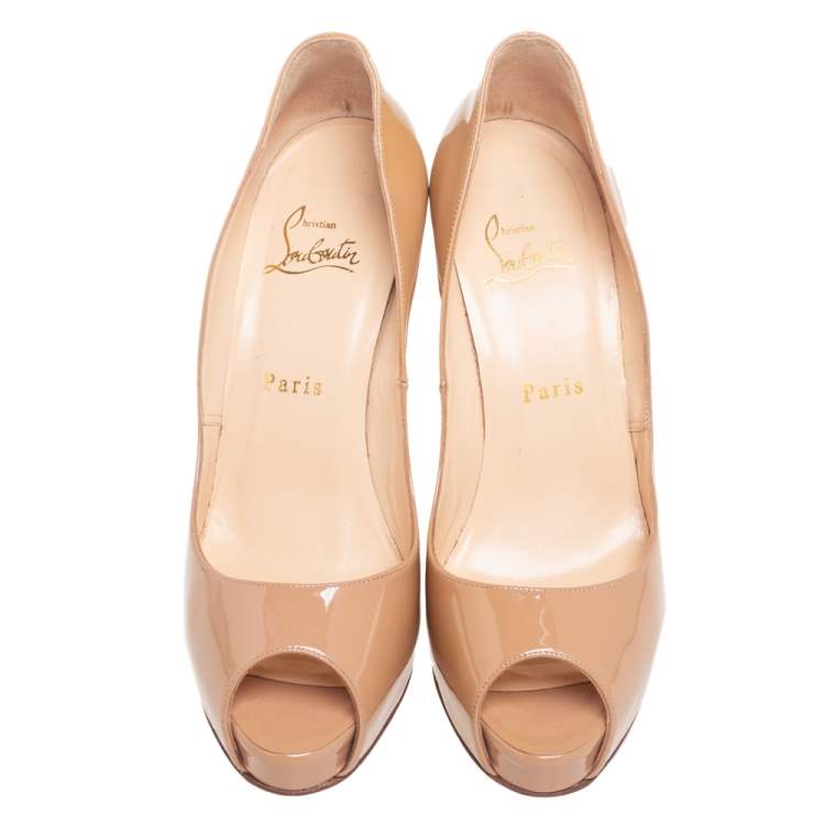Pre Owned Christian Louboutin Beige Patent Leather Very Prive Pumps Size 38
