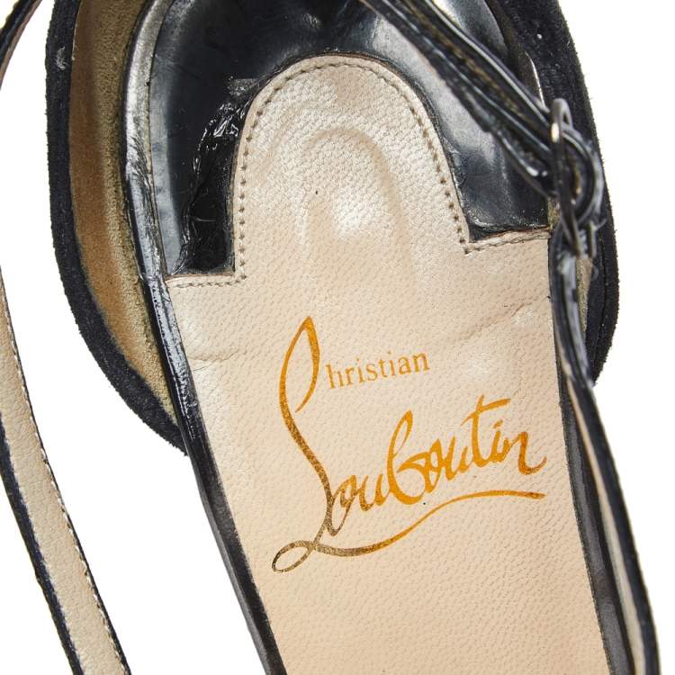 Pre Owned Christian Louboutin Black Patent And Leather Cross Me Crisscross Platform Sandals Size 35