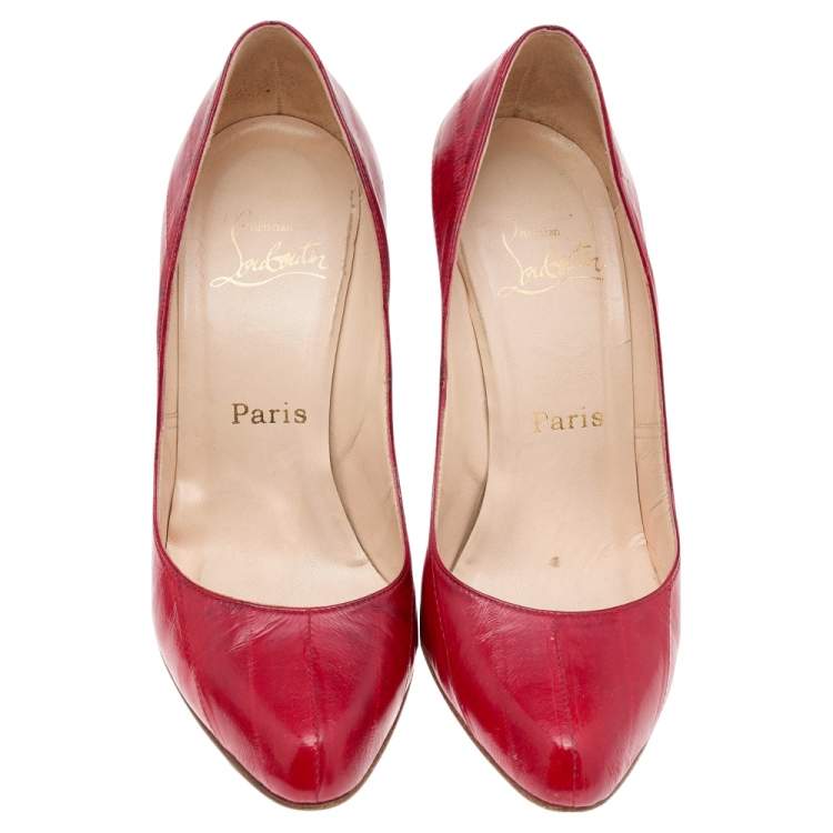Pre Owned Christian Louboutin Red Eel Leather Pumps Size 36.5
