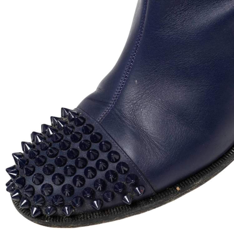 مملوكة مسبقًا Christian Louboutin Blue Leather Spiked Egoutina Knee Length Boots Size 38