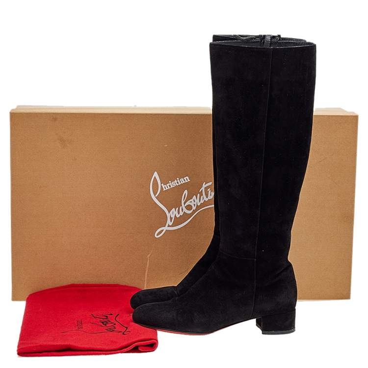 Pre Owned Christian Louboutin Black Suede Liliboot 30 Zipper Knee Length Boots Size 39