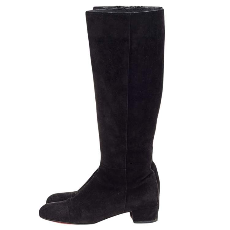 Pre Owned Christian Louboutin Black Suede Liliboot 30 Zipper Knee Length Boots Size 39