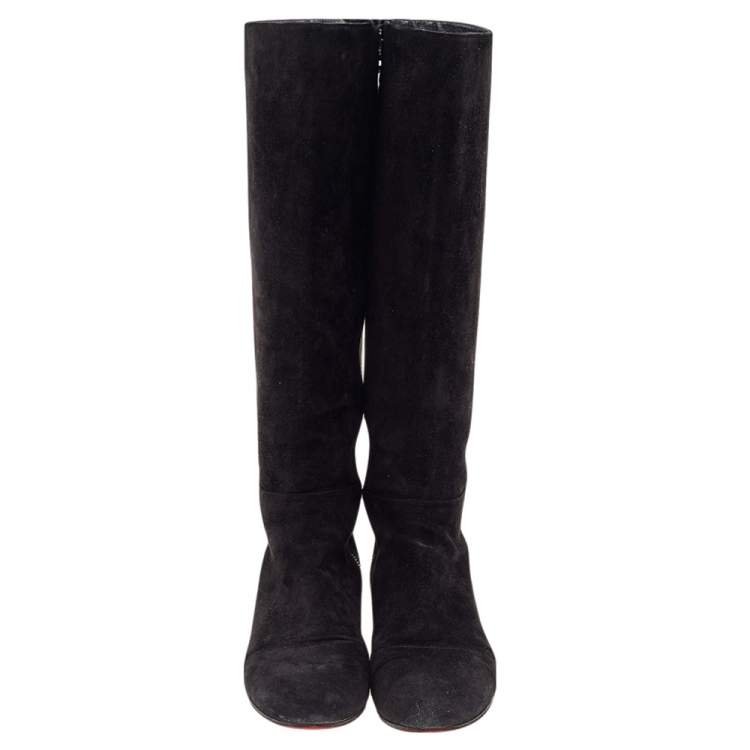 Pre Owned Christian Louboutin Black Suede Liliboot 30 Zipper Knee Length Boots Size 39