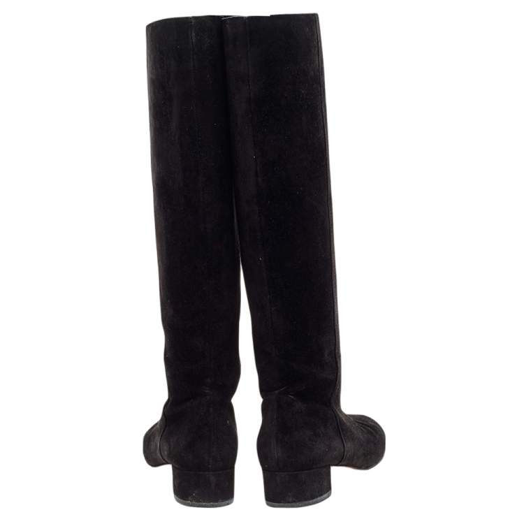 Pre Owned Christian Louboutin Black Suede Liliboot 30 Zipper Knee Length Boots Size 39
