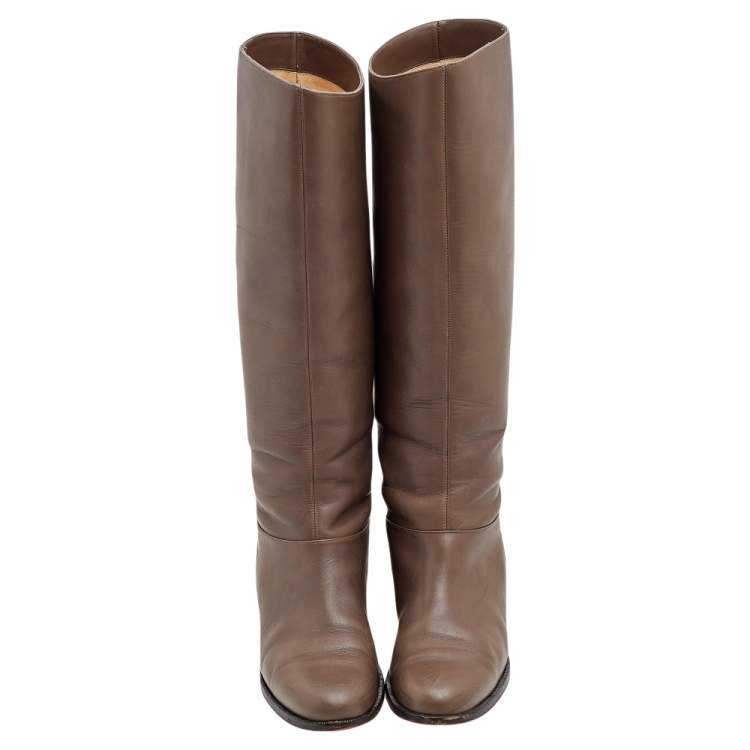 Pre Owned Christian Louboutin Grey Leather Cate Chain Knee Length Boots Size 39