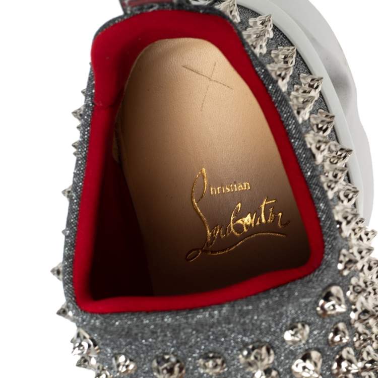 مملوكة مسبقًا Christian Louboutin Silver Neoprene Spike Sock Slip On Platform Sneakers Size 36