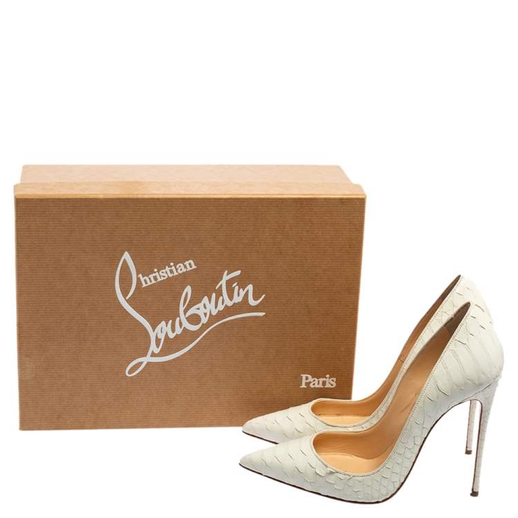 Pre Owned Christian Louboutin Cream Python Leather So Kate Pumps Size 35.5