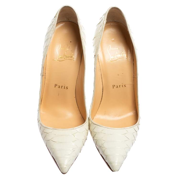 Pre Owned Christian Louboutin Cream Python Leather So Kate Pumps Size 35.5