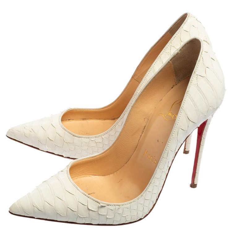 Pre Owned Christian Louboutin Cream Python Leather So Kate Pumps Size 35.5