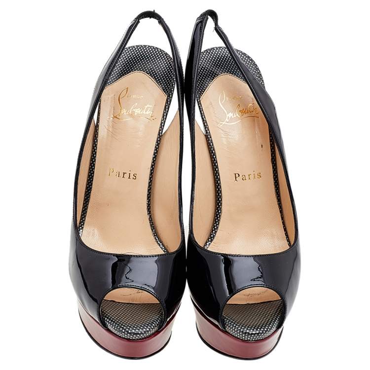 Pre Owned Christian Louboutin Multicolor Patent Leather Lady Peep Toe Slingback Platform Sandals Size 38.5