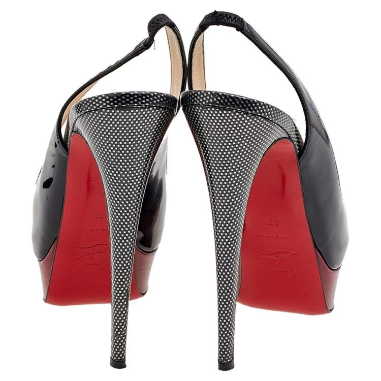 Pre Owned Christian Louboutin Multicolor Patent Leather Lady Peep Toe Slingback Platform Sandals Size 38.5