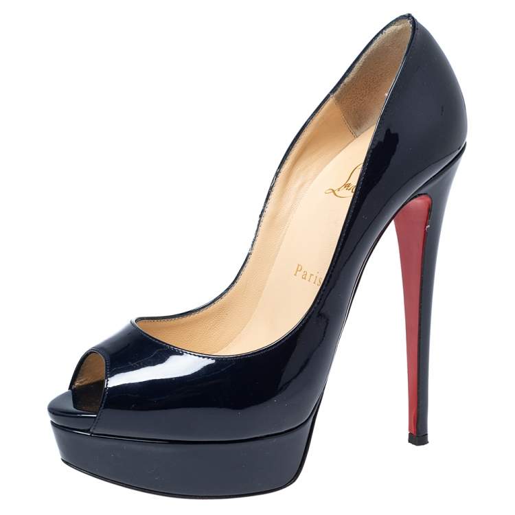 Christian Louboutin Navy Blue Patent Leather 'Altadama' Platform Peep ...