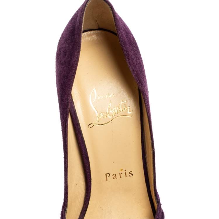 Pre Owned Christian Louboutin Purple Suede Knotted Greissimo Peep-Toe Platform Pumps Size 37