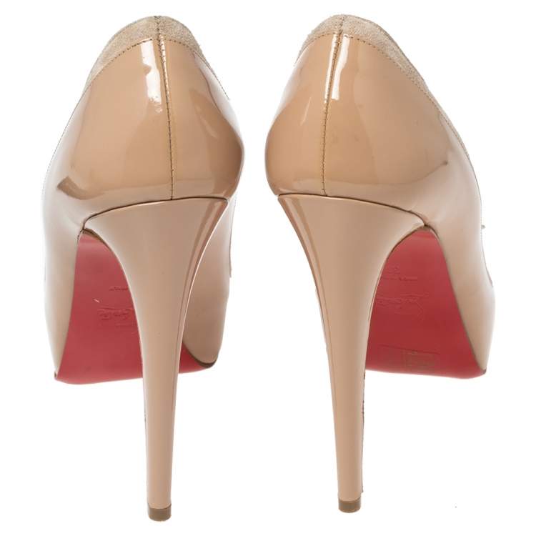 Pre Owned Christian Louboutin Beige Patent Leather and Suede Asteroid Spike Toe Pumps Size 37