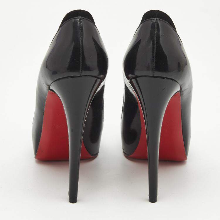 Pre Owned Christian Louboutin Black Patent Leather and Suede Asteroid Spikes Pumps Size 37