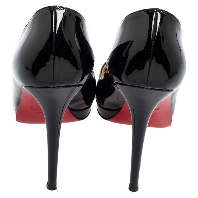 Pre Owned Christian Louboutin Black Patent Leather Peep-Toe Platform Pumps Size 40