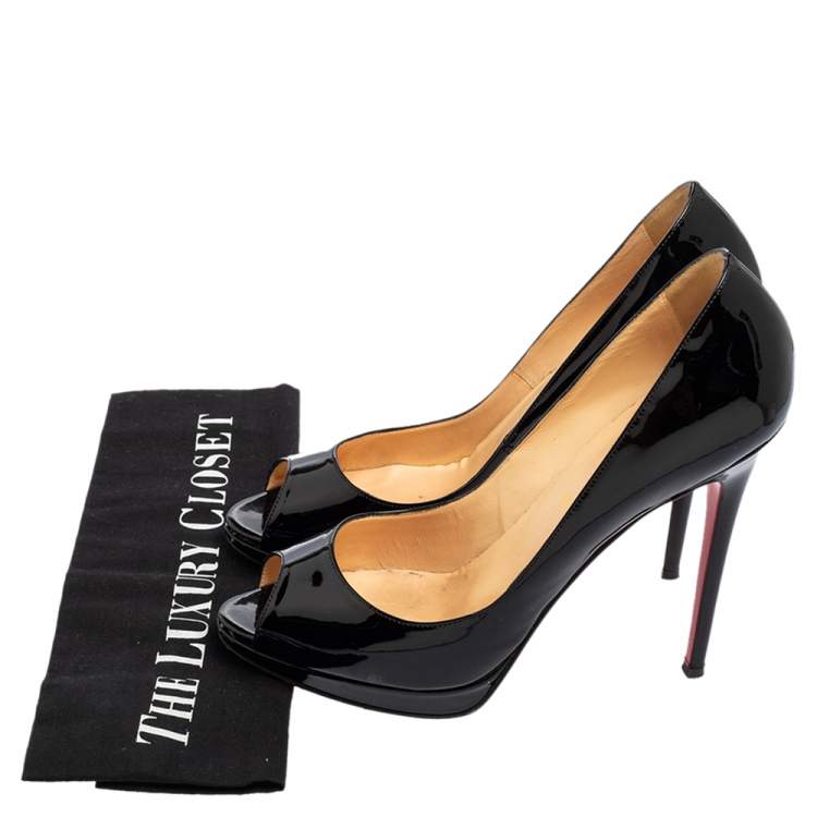 Pre Owned Christian Louboutin Black Patent Leather Peep-Toe Platform Pumps Size 40