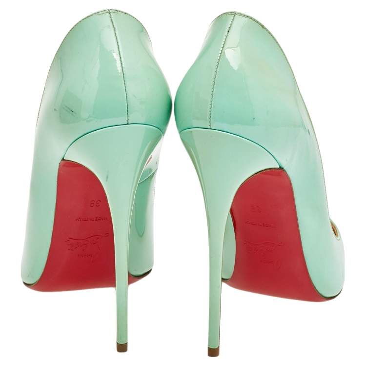 Pre Owned Christian Louboutin Green Patent Leather So Kate Pumps Size 39