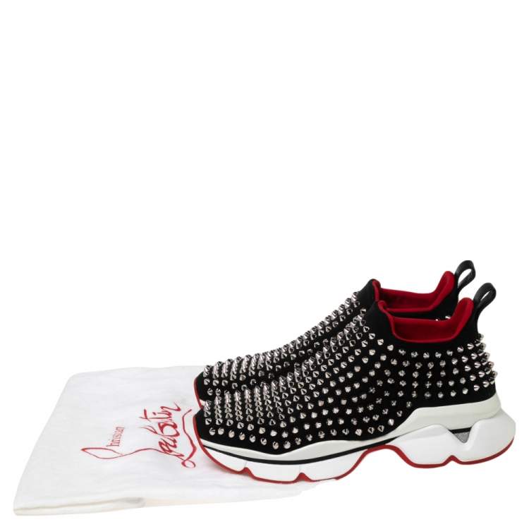 Pre Owned Christian Louboutin Black Neoprene Spike Sock Slip-On Platform Sneakers Size 38