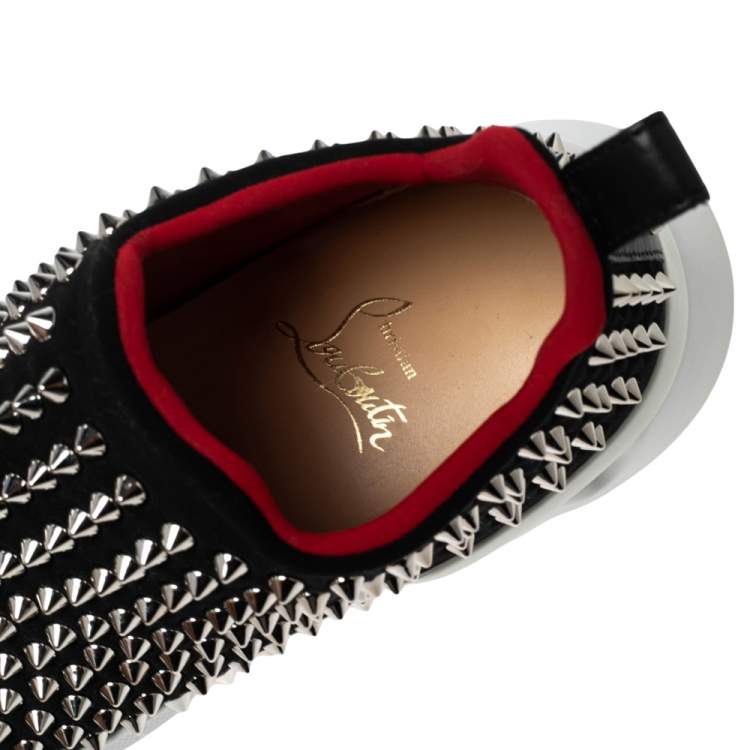 Pre Owned Christian Louboutin Black Neoprene Spike Sock Slip-On Platform Sneakers Size 38