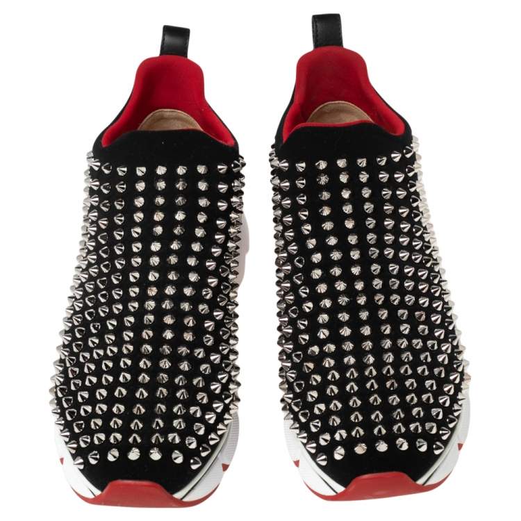 Pre Owned Christian Louboutin Black Neoprene Spike Sock Slip-On Platform Sneakers Size 38