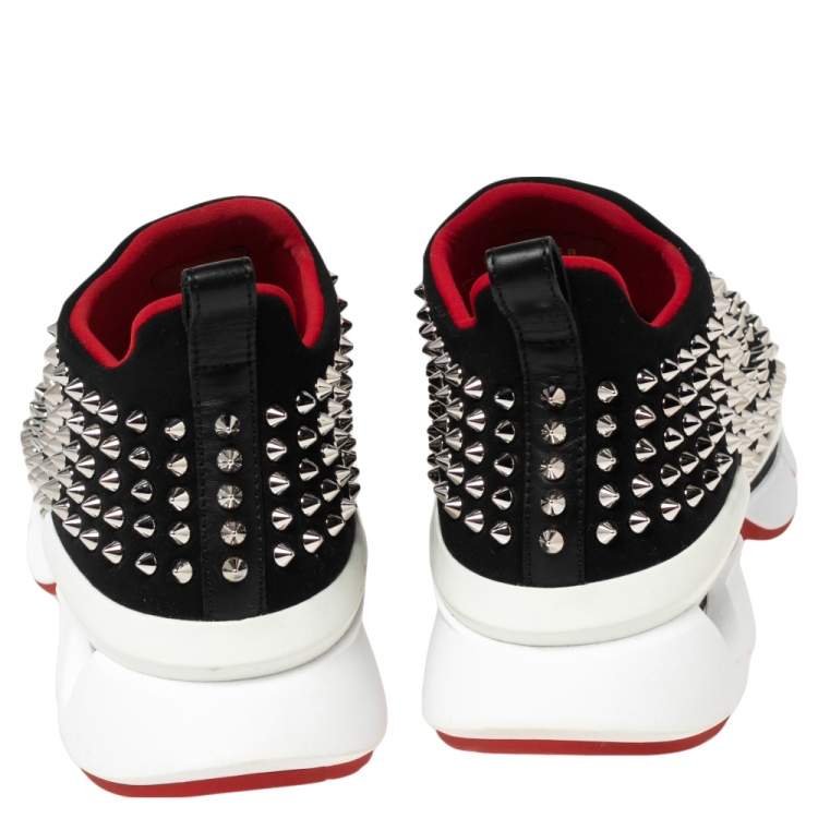 Pre Owned Christian Louboutin Black Neoprene Spike Sock Slip-On Platform Sneakers Size 38