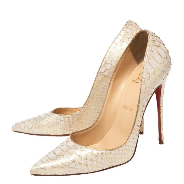 Pre Owned Christian Louboutin Cream/Gold Python Leather So Kate Pumps Size 39