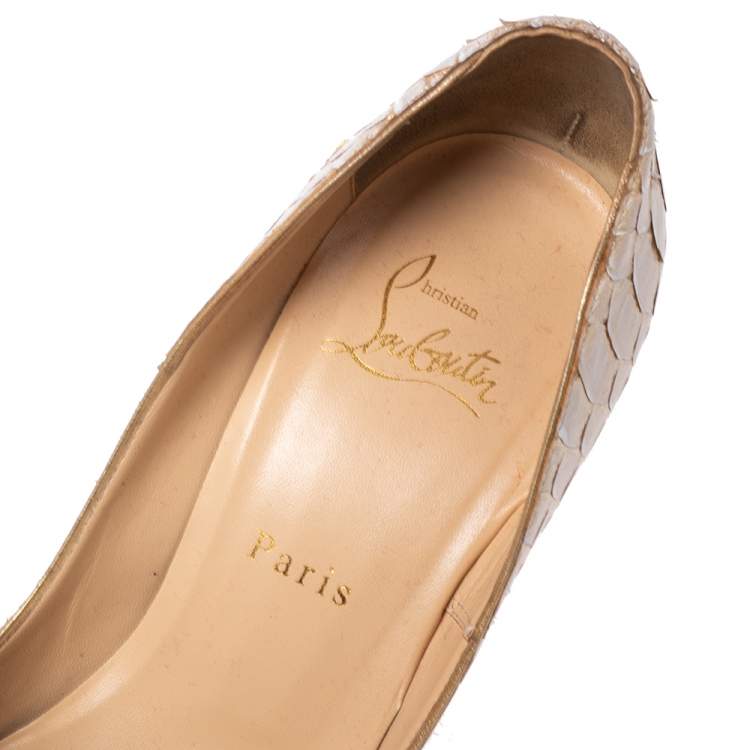 Pre Owned Christian Louboutin Cream/Gold Python Leather So Kate Pumps Size 39