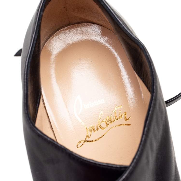 Pre Owned Christian Louboutin Black Leather And Patent Open Toe Booties Size 38