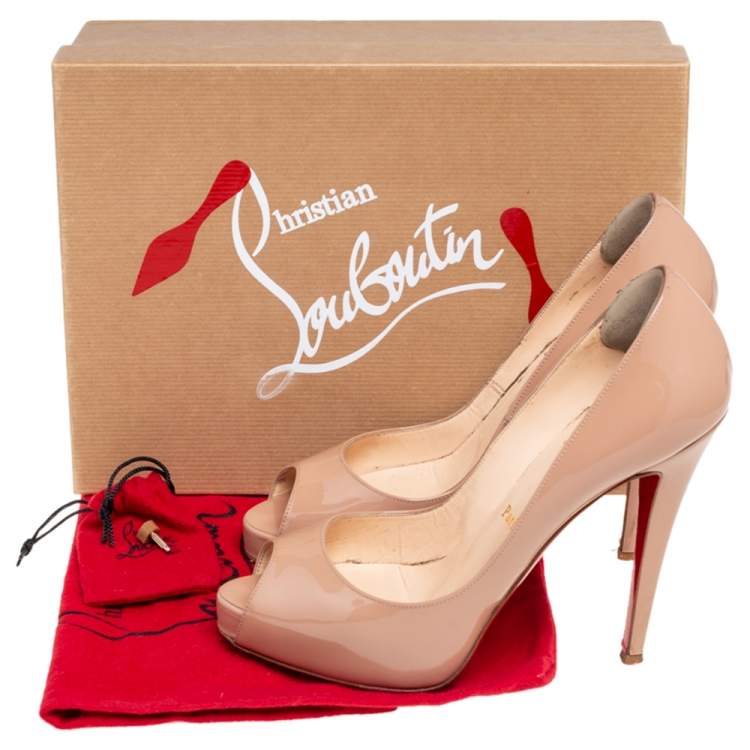 Pre Owned Christian Louboutin Beige Patent Leather Very Prive Pumps Size 39 