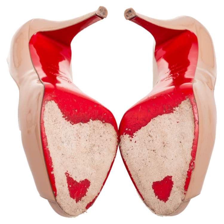 Pre Owned Christian Louboutin Beige Patent Leather Very Prive Pumps Size 39 