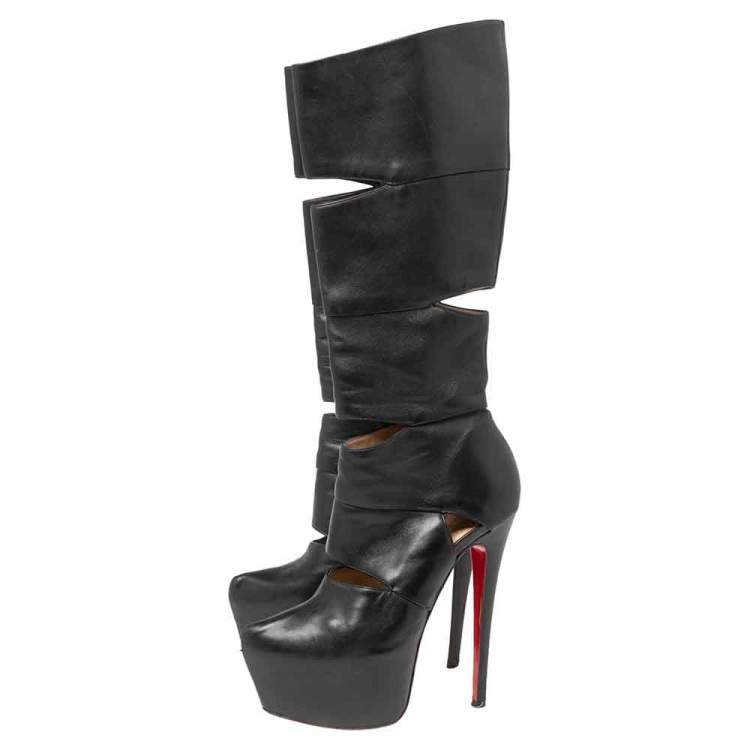 مملوكة مسبقًا Christian Louboutin Black Leather Knee Length Boots Size 37