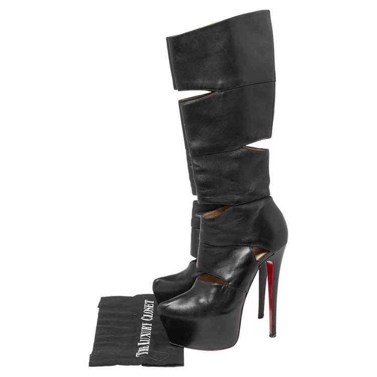 مملوكة مسبقًا Christian Louboutin Black Leather Knee Length Boots Size 37