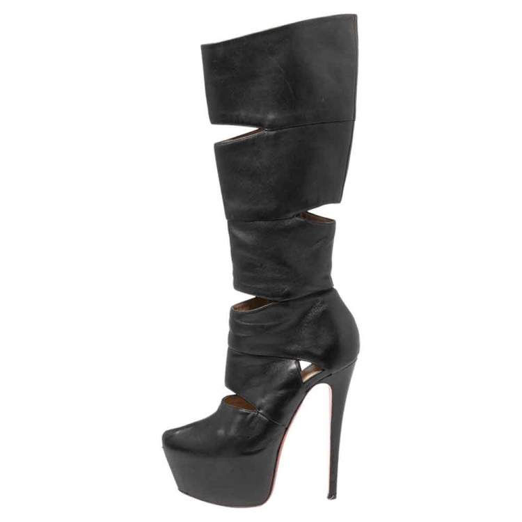 Christian Louboutin Black Leather Lady Platform Knee High Boots Size 37.5  Christian Louboutin