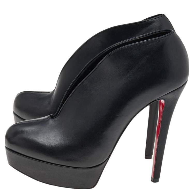 Pre Owned Christian Louboutin Black Leather Fast Plato Platform Booties Size 36.5