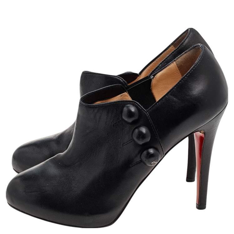 Pre Owned Christian Louboutin Black Leather C'est Moi Ankle Booties Size 37.5