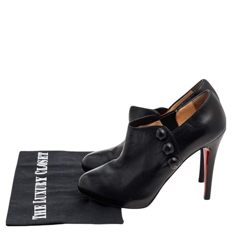 Pre Owned Christian Louboutin Black Leather C'est Moi Ankle Booties Size 37.5