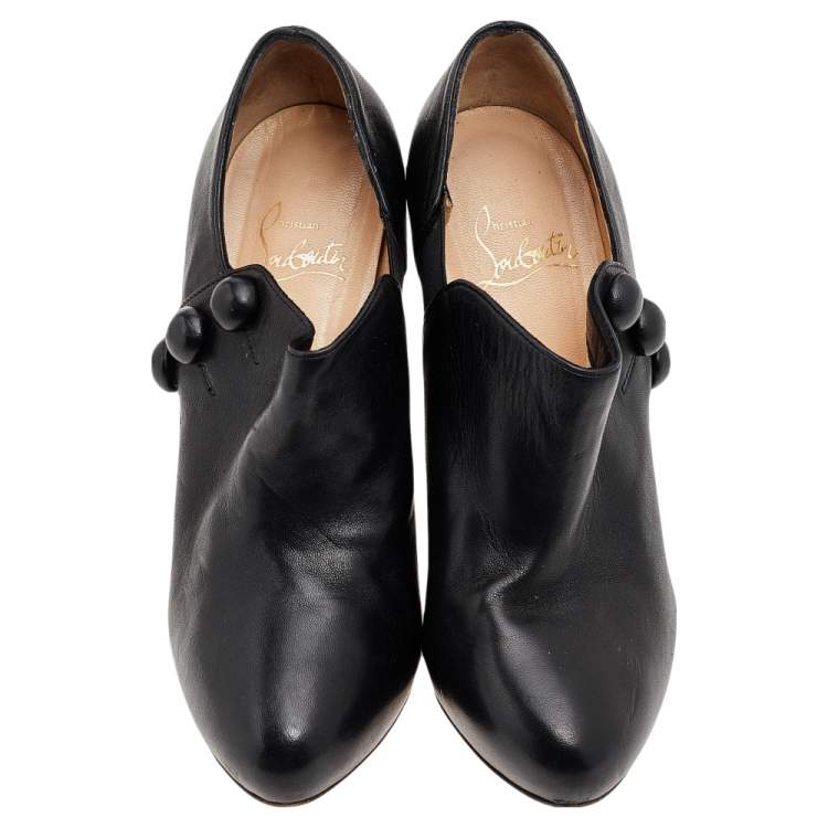 Pre Owned Christian Louboutin Black Leather C'est Moi Ankle Booties Size 37.5