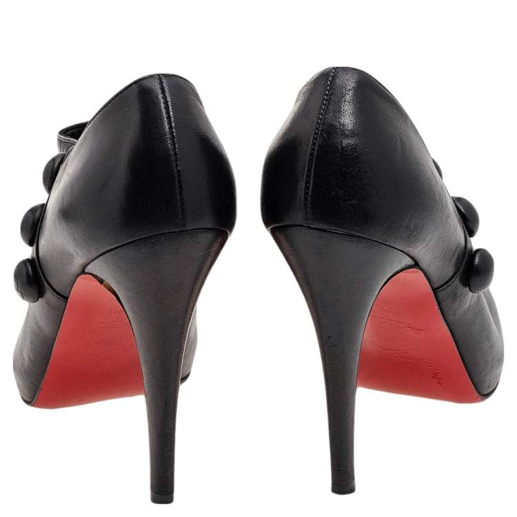 Pre Owned Christian Louboutin Black Leather C'est Moi Ankle Booties Size 37.5