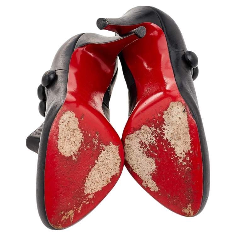 Pre Owned Christian Louboutin Black Leather C'est Moi Ankle Booties Size 37.5